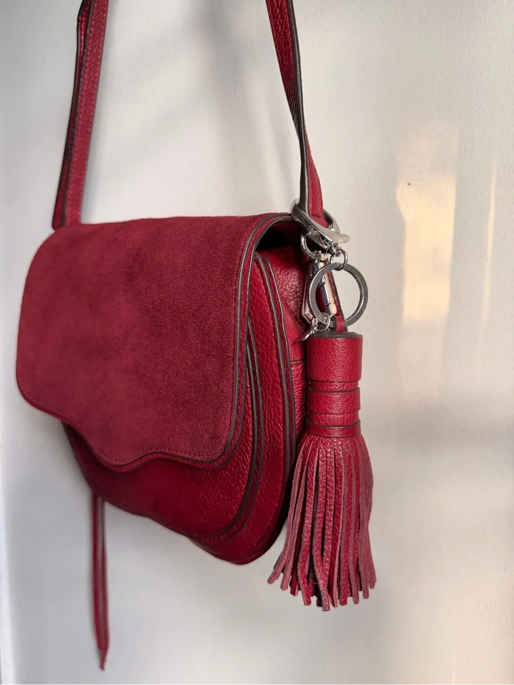 Rebecca Minkoff Mini Suki Suede Leather Saddle Crossbody Bag - Beet Burgundy